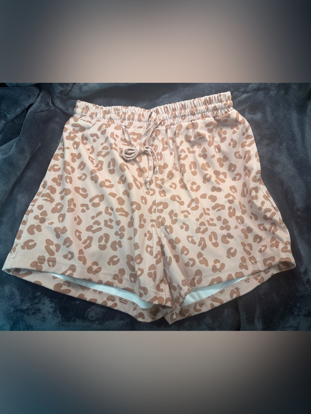 Women’s Salty Wave Super Soft Beige Leopard-Print Athletic Shorts Elastic Waist